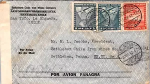 CHILE 1942 WWII POSTAL CENSORED AIRMAIL COVER VIA PANAGRA ADDR USA CANC SERENA - Bild 1 von 2