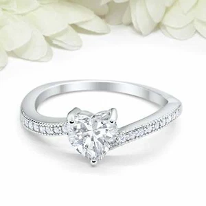 1ct Simulated Diamond Engagement Ring Solitaire with Accent White Gold Plated - Picture 1 of 6