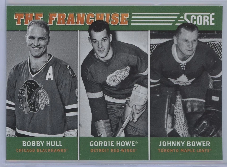 2012-13 Score Franchise Original Six #FCL1 Bobby Hull/Gordie Howe/Johnny Bower - Image 1 of 1