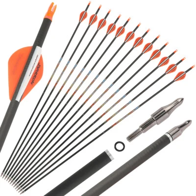 31" Pure Carbon Arrows SP250-600 2" Vanes Archery Compound Recurve Bow Hunting - Image 1 of 4