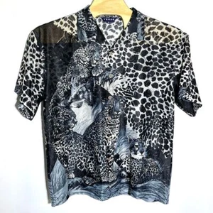 Vintage Verse Sport Animal Print Button Up Shirt Leopard Cheetah Sheer Top XL - Picture 1 of 6