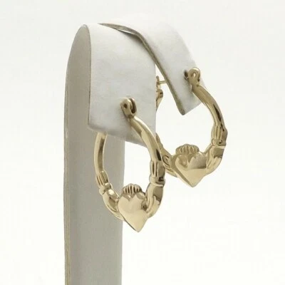 JCM Jacmel Mauritius 14k Gold Irish Celtic Claddagh Heart Hoop Earrings New  - Image 1 of 4
