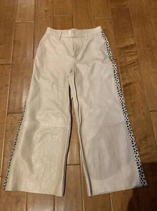 Frame Women’s Leather Wide Leg Cropped Pants Blush Pink Beige 4 - Picture 1 of 7