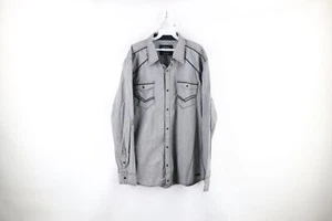 Buckle Black Mens 2XL XXL Slim Fit Thick Stitch Collared Snap Button Shirt Gray - Picture 1 of 5