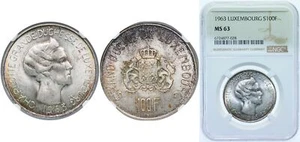 Luxembourg 1963 100 Francs Silver 835 NGC MS 63 - Picture 1 of 1