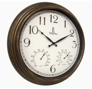 Wall Clock Thermometer-Indoor Outdoor Decorative 18” Quartz Battery-Powered - Picture 1 of 8