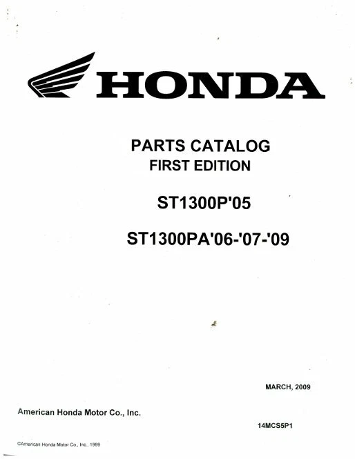2005 Honda ST1300P 2006-2009 ST1300PA Parts Manual : 14MCS5P1 - Image 1 of 1