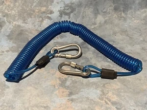 15ft Coiled Tether Bungee Tool Lanyard ~ Stainless With Double Action ScrewGates - Picture 1 of 2