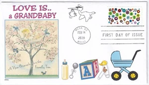 LOVE IS A GRANDBABY FAMILY TREE STORK BIRDS CELEBRATE FDC- DWc - Picture 1 of 1