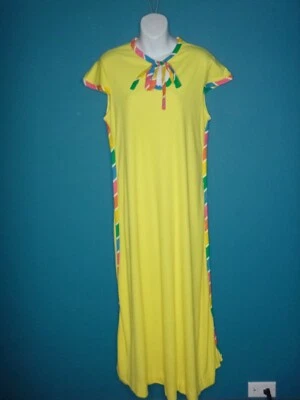 Vestido de praia tecido felpudo elástico vintage capa de natação caftan amarelo acabamento arco-íris tamanho G - Imagem 1 de 4