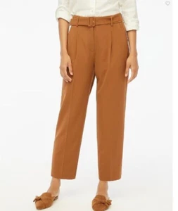 J.Crew Women's 10P Petite Inseam 26.5" Belted Straight Leg Trouser Pants Brown - Picture 1 of 15