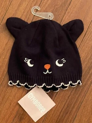 New Gymboree Infant Girl Halloween Black Cat Face Beanie Hat Size 3-6 months - Image 1 of 4