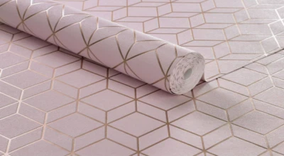 Graham & Brown Myrtle Geo Vinyl Wallpaper Pink/Rose Gold Removable Strippable - Image 1 of 4