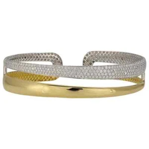 Fabulous 925 Two Tone Silver Micro Pave 1.85CT Cubic Zirconia Bangle Bracelets - Picture 1 of 6