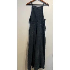 Easel Wide Leg Overalls Jumpsuit Textured Cotton Size Large Flowy Coastal Black - Picture 1 of 8