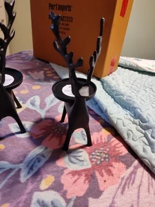 PIER ONE BLACK ALUMINUM DEER CANDLE HOLDERS NEW 3674850 - Picture 1 of 9