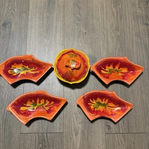Maurice of California RF60 Lava Glaze Dish Set MCM Red Orange Vintage Lot - Picture 1 of 16