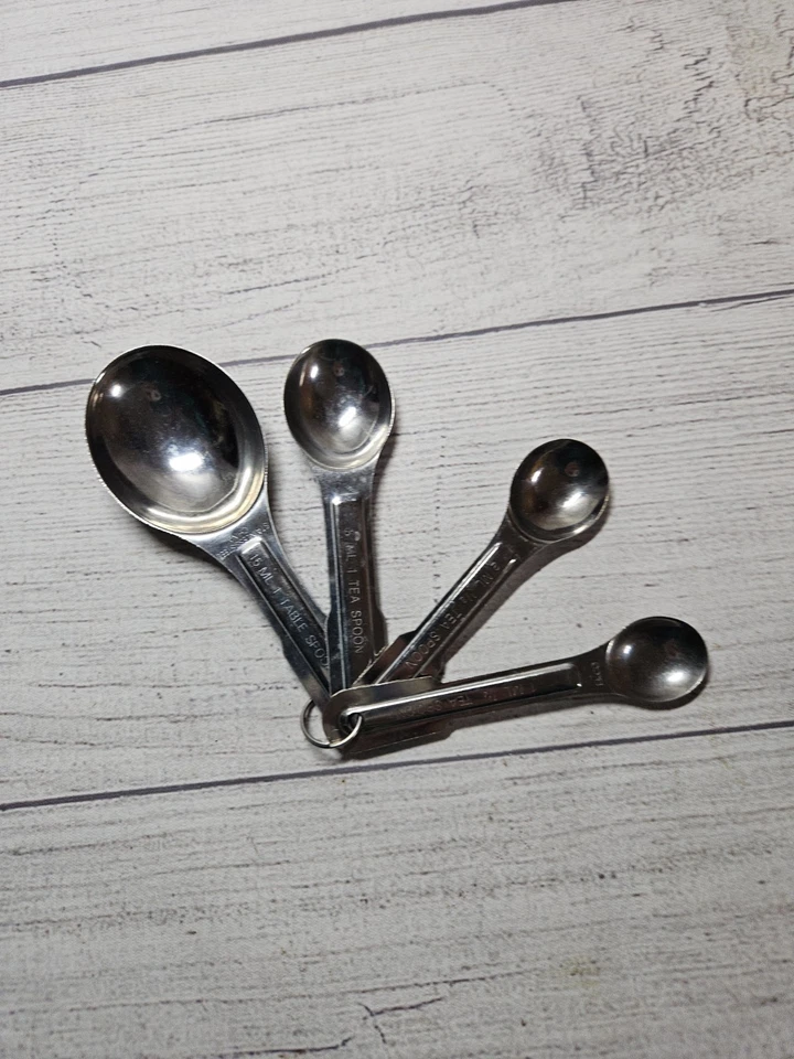 Vintage EKCO Set of 4 Metal Measuring Spoons - 1980s - Stainless Steel - Image 1 of 4