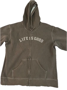 Life is Good Sweatshirt Damen braun Hoodie Full Zip Spellout Logo Größe Large - Bild 1 von 9