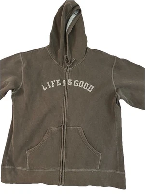 Sudadera Life is Good para mujer marrón con capucha cremallera completa logotipo deletreado talla grande Foto 1 de 4
