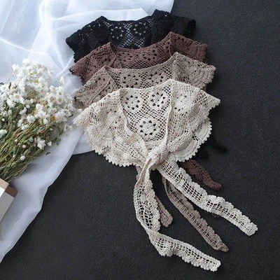 Lace Knitted Crochet Hollow Fake Collar Women Shawl Decorative Fake Collar - Image 1 of 4