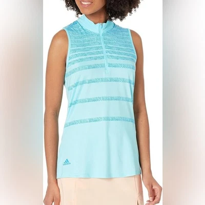 阿迪达斯全新带标签女式人字形条纹无袖高尔夫 Polo 衫蓝色 S 码 — 第 1/4 张图片