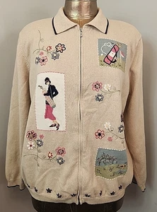 Suéter Alfred Dunner Marrón Cremallera Completa Mujer XL Pecho 46 Golf Bordado 35715 - Imagen 1 de 6