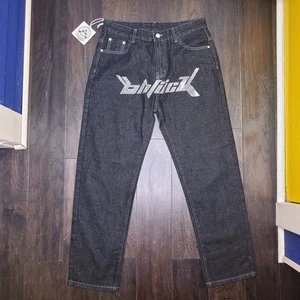 Ifitnaeu Jeans Hip Hop Skater Baggy Y2K Black $$ Pockets Mens 33x29 - Picture 1 of 9