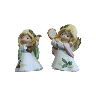 VTG Homco Christmas Set of 2 Angels 5612 Holly Music Choir Figurines No Box - Image 1 of 4