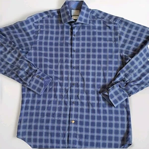 Camicia elegante uomo Thomas Dean, taglia M, manica lunga, stampa a quadri, polsini infradito - Foto 1 di 7