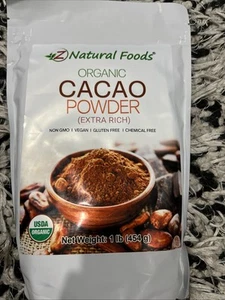 Z Natural Foods Organic Cacao Powder - Extra rich - 1 Pound Packaged New Sealed - Picture 1 of 8