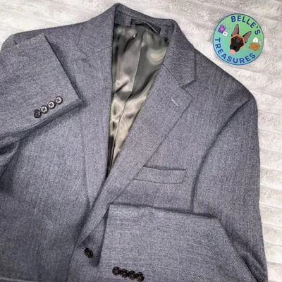 Blazer Lauren Ralph Lauren Herringbone 40R Lana Cachemira Gris Sencillo Pecho Foto 1 de 4