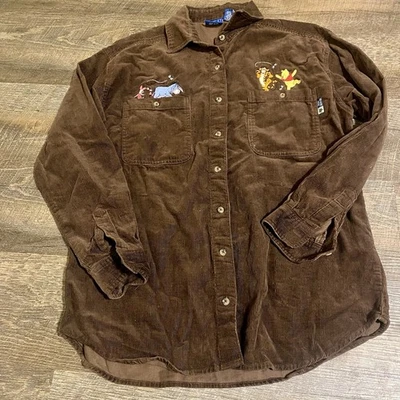 Disney Vintage Mujer Pooh Bear Marrón Pana Abotonada Foto 1 de 4