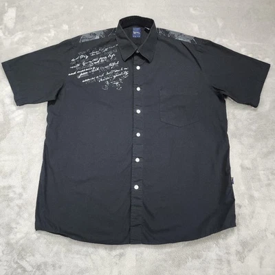 Рубашка мужская Kani Gold размер XL черная с коротким рукавом на пуговицах спереди с графическим принтом в виде крыльев - Изображение 1 из 4