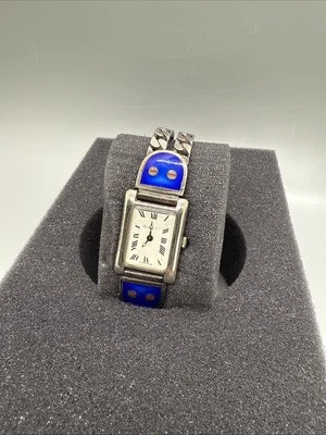 GUCCI ESMALTE AZUL PULSERA Reloj Plata 2.1 OZ Trenza Cinturón Vintage Auténtico Foto 1 de 4