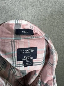 J. Camicia uomo Crew Flex lavata XL slim fit bottoni quadri rosa manica lunga colletto - Foto 1 di 11