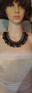 Chain Link And Acrylic And Glass Beaded Dangle  Necklace/Collar 21" Adjustable  - Picture 1 of 10