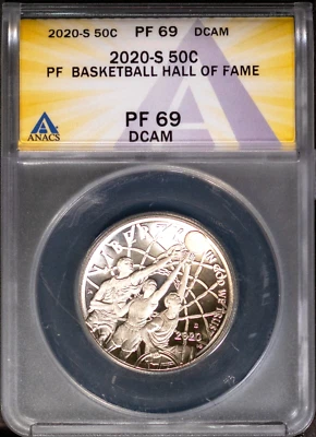 2020-S 50c Clad Basketball Hall of Fame PF69DCAM ANACS # 7670531 + Bonus - Image 1 of 2