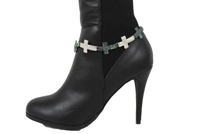 Mujer Plata Metal Cadena Bota Pulsera Tobillera Zapato Dije Joyería Cruz Turquesa Foto 1 de 4