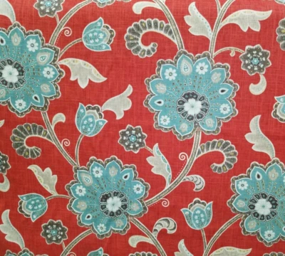 Ankara in Scarlet BTY Braemore Fabrics Linen Rayon Slub Duck 54" W Red Floral - Image 1 of 2