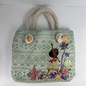 Disney Moana Flowers Glitter Canvas Swim Beach Tote Bag with Rope Handles - Picture 1 of 12