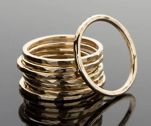 Stacking Ring 14K Yellow Gold-Filled Hammered Texture Handcrafted Single Ring - Picture 1 of 10