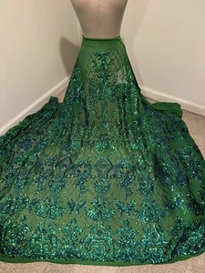Green Blue Iridescent 4way stretch sequins Lace fabric 50” Width 1 Yard - Picture 1 of 7