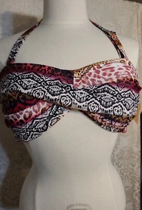 Neu mit Etikett Schwimmen Bikini Oberteil Größe 14 (36-38) Aztekenmuster schwarz weiß burgunderrot braun - Bild 1 von 11