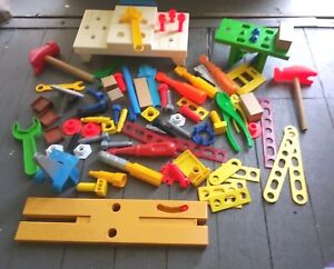 Fisher Price Toy Tool Bench, 1988 Hammer Wrench Ruler Screw,Toddler Tool Set Lot