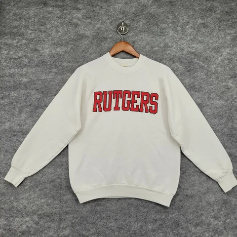 Vintage 80s Rutgers University Sweatshirt Large White Red Crewneck Pullover USA Cover