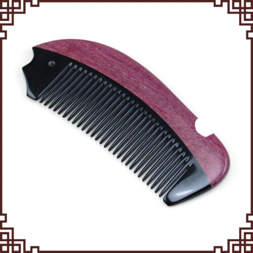 Handmade Purpleheart Buffalo Horn Fine Tooth Hair Beard Comb Massager Brush - Image 1 of 4