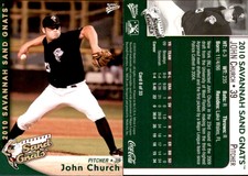 John Church 2010 MultiAd Savannah Sand Gnats #8 Card *AutographDen*