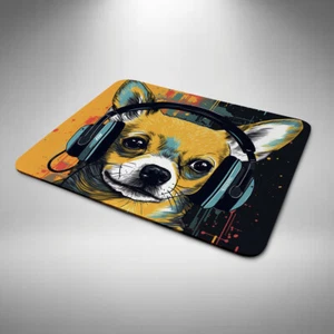 Chihuahua Mouse Mat Funny Birthday Day Office Xmas Gift DJ Headphones Large - Picture 1 of 2