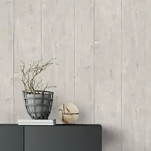 Grey Plank Effect Wallpaper Textured Realistic Rustic Distressed Wood Grain - Picture 1 of 5